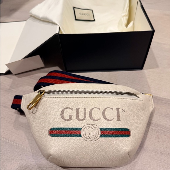 Gucci Handbags - Gucci Cream Belt Bag with Red and Green Accents